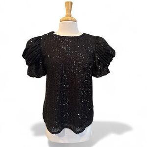 New Entro Black Sequence Top Flutter Sleeve Size Small